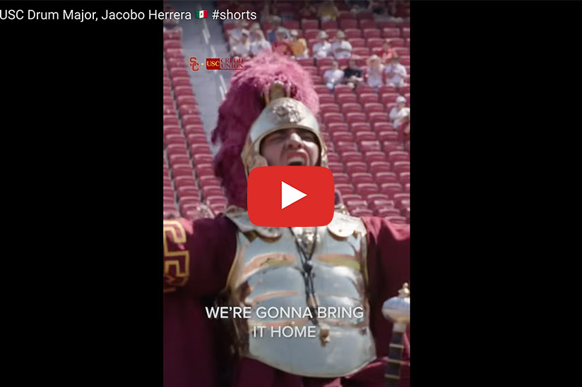 USC's drum major, Jacobo Herrera