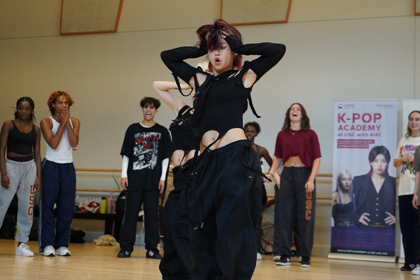 South Korean dancer, Aiki, showing USC students her dance moves