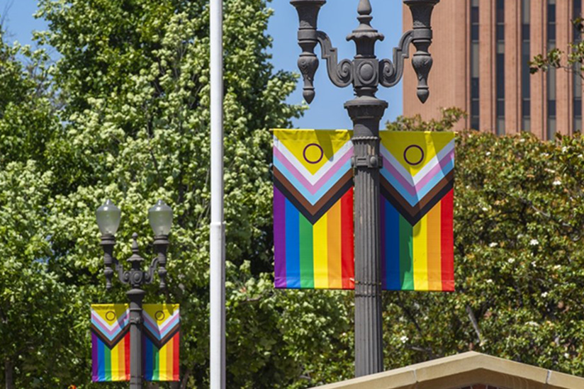 Pride flags on light poles